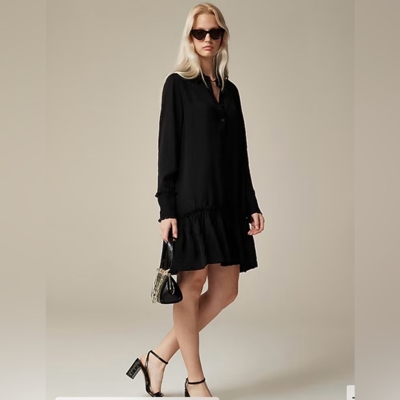 J. Crew Amelia Popover Shirt Dress Drapey Viscose Twill in Black Size Small - Picture 1 of 11